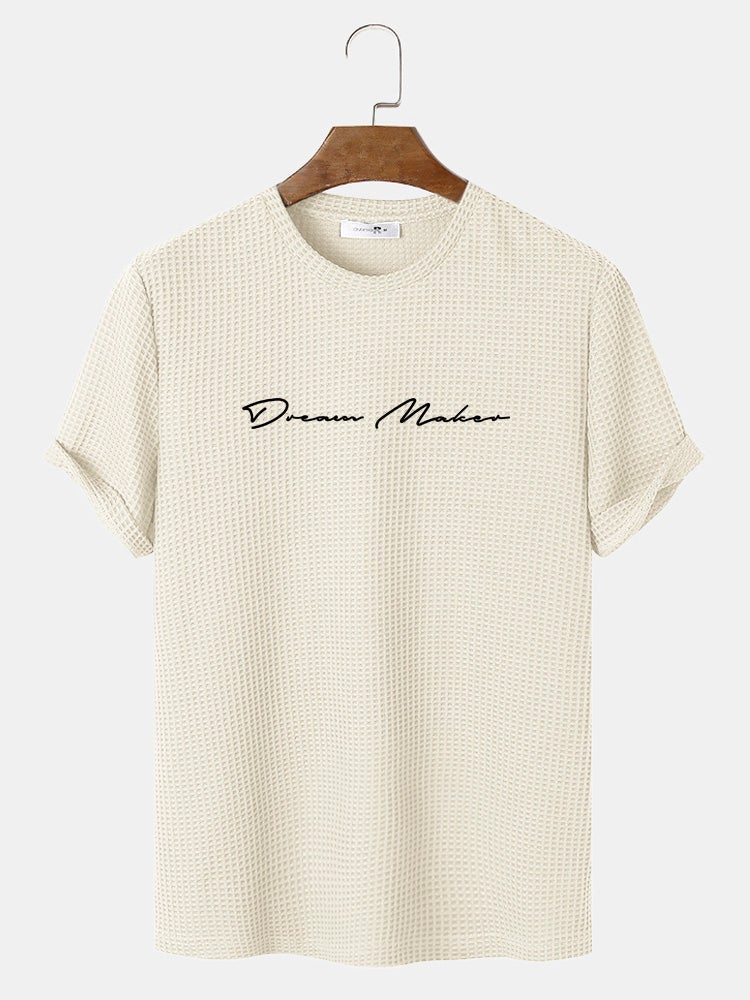 Men's Knit Textured Script Embroidery T-Shirt | Casual Short Sleeve Style