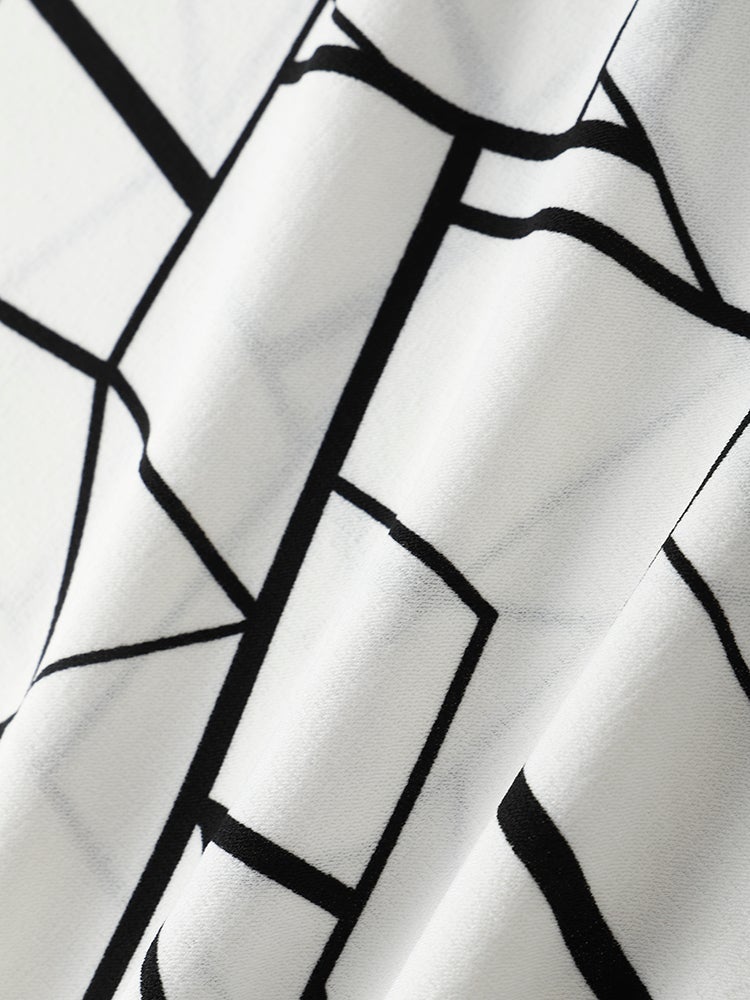 Men's All-Over Geometric Lines Print T-Shirt | White Crew Neck Short Sleeve