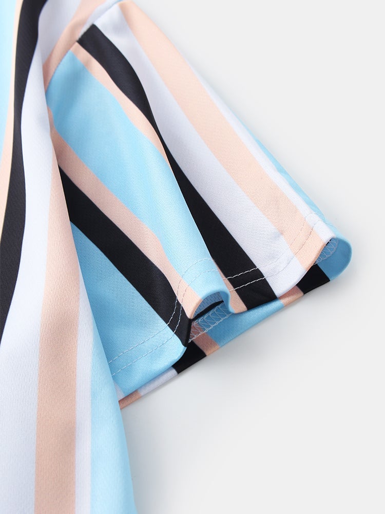 Men's Vertical Stripes Print T-Shirt | Loose Casual Breathable Round Neck Style