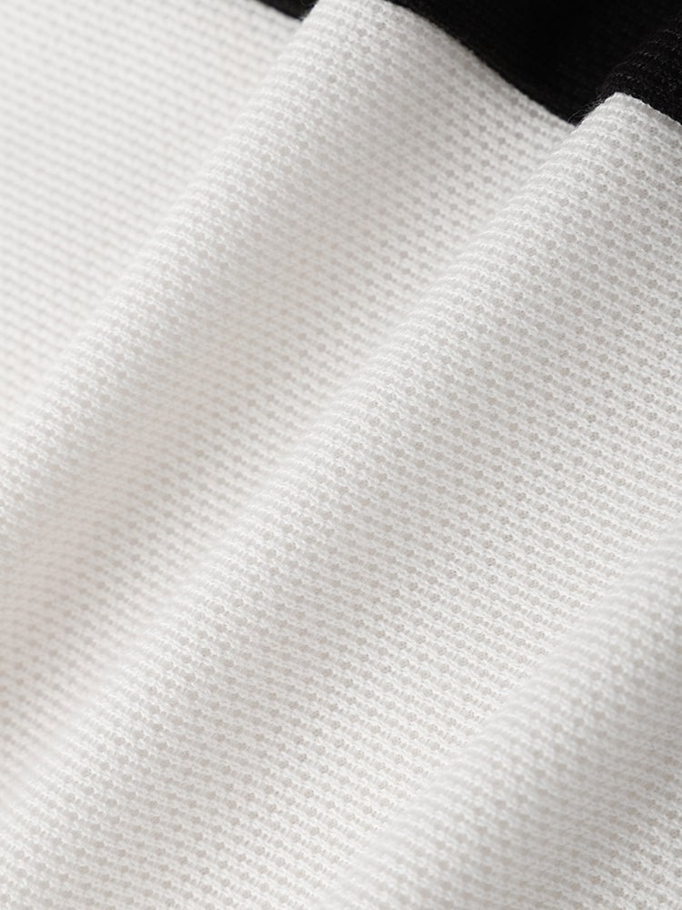 Men's Knit Two-Tone Patchwork T-Shirt | Embroidered Preppy Short Sleeve Style