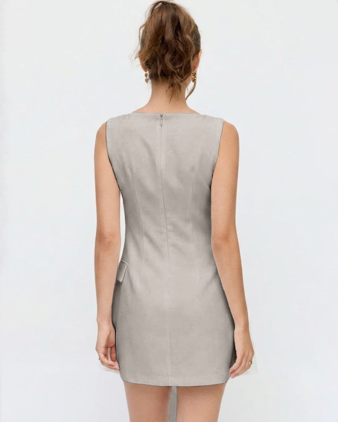 Bonus Cloth's Button Detail Sleeveless Mini Dress in Light Grey
