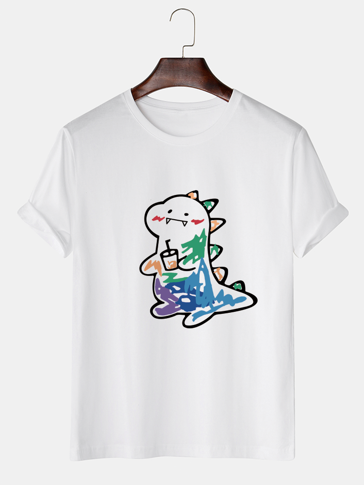Men's 100% Cotton Cartoon Animal Graphic T-Shirt | Short Sleeve Casual Style