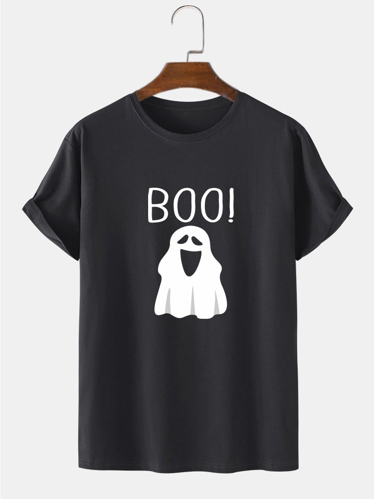 Men's 100% Cotton Halloween Cartoon Ghost Print T-Shirt | Short Sleeve Style