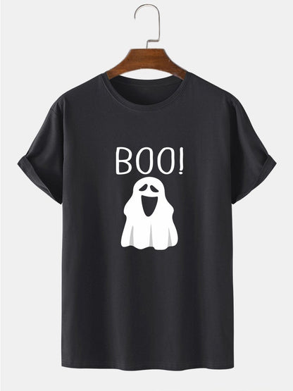 Men's 100% Cotton Halloween Cartoon Ghost Print T-Shirt | Short Sleeve Style