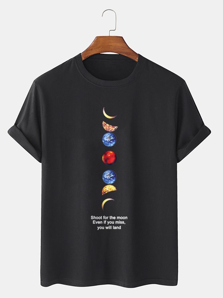 Men's 100% Cotton Planet Slogan Print T-Shirt | Casual Short Sleeve Style