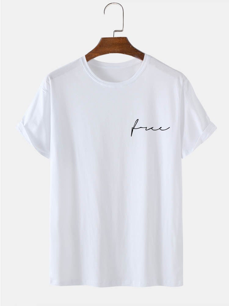Men's 100% Cotton Plain Script Print T-Shirt | Casual Short Sleeve Style