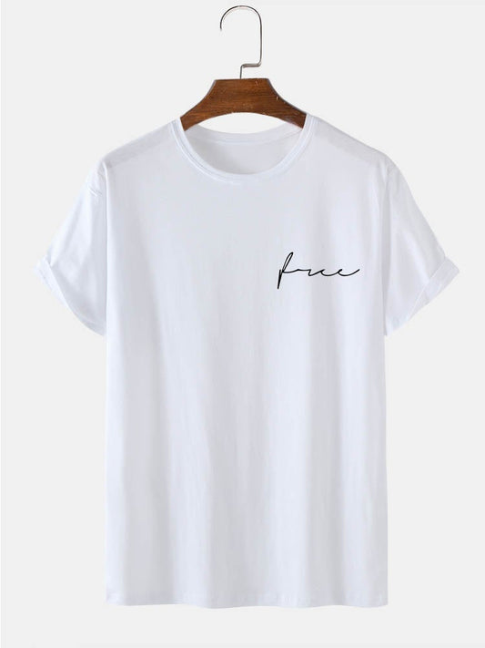 Men's 100% Cotton Plain Script Print T-Shirt | Casual Short Sleeve Style