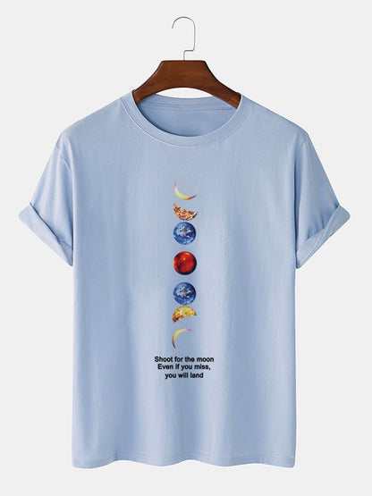 Men's 100% Cotton Planet Slogan Print T-Shirt | Casual Short Sleeve Style