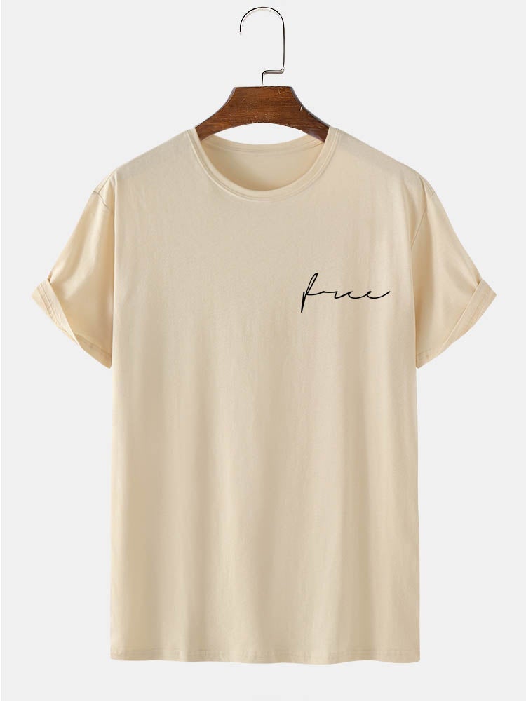 Men's 100% Cotton Plain Script Print T-Shirt | Casual Short Sleeve Style