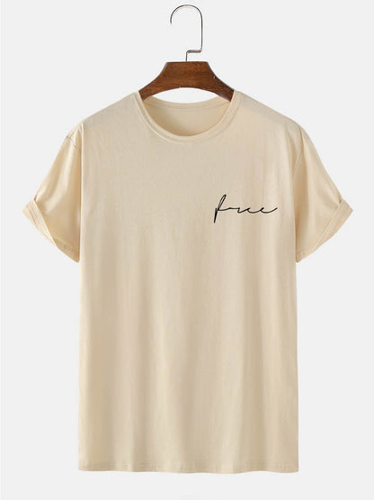 Men's 100% Cotton Plain Script Print T-Shirt | Casual Short Sleeve Style