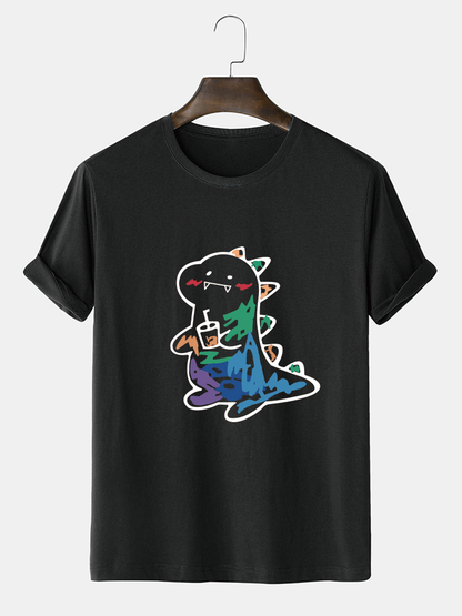 Men's 100% Cotton Cartoon Animal Graphic T-Shirt | Short Sleeve Casual Style