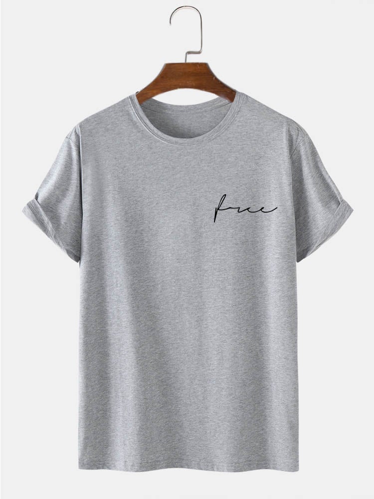 Men's 100% Cotton Plain Script Print T-Shirt | Casual Short Sleeve Style