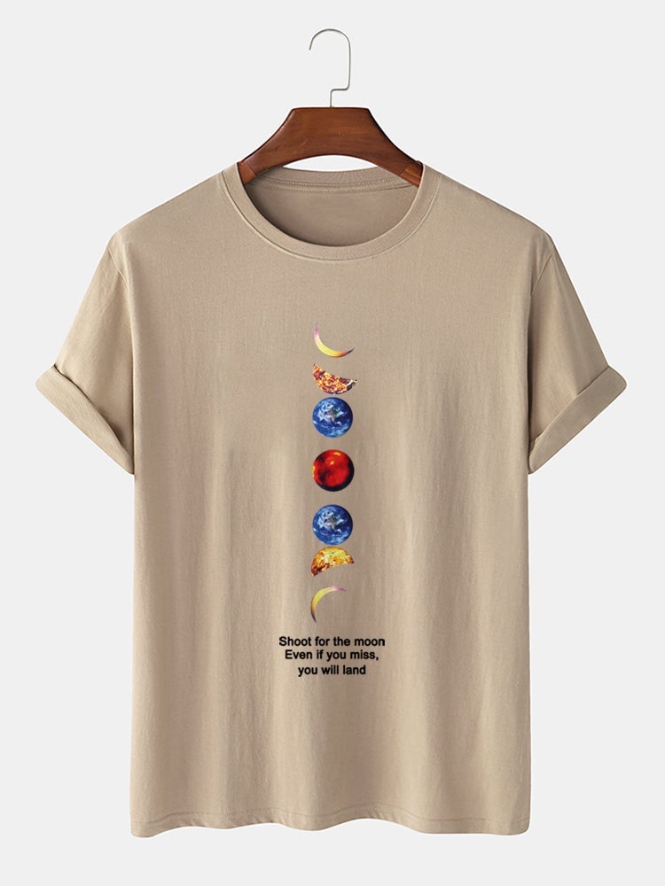 Men's 100% Cotton Planet Slogan Print T-Shirt | Casual Short Sleeve Style