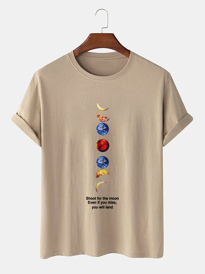 Men's 100% Cotton Planet Slogan Print T-Shirt | Casual Short Sleeve Style