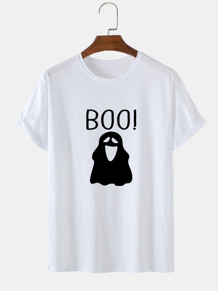 Men's 100% Cotton Halloween Cartoon Ghost Print T-Shirt | Short Sleeve Style