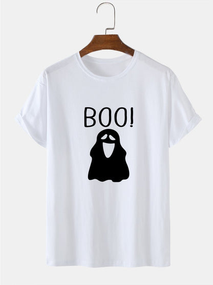 Men's 100% Cotton Halloween Cartoon Ghost Print T-Shirt | Short Sleeve Style