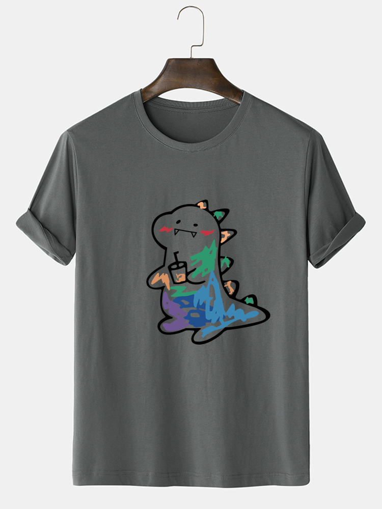 Men's 100% Cotton Cartoon Animal Graphic T-Shirt | Short Sleeve Casual Style