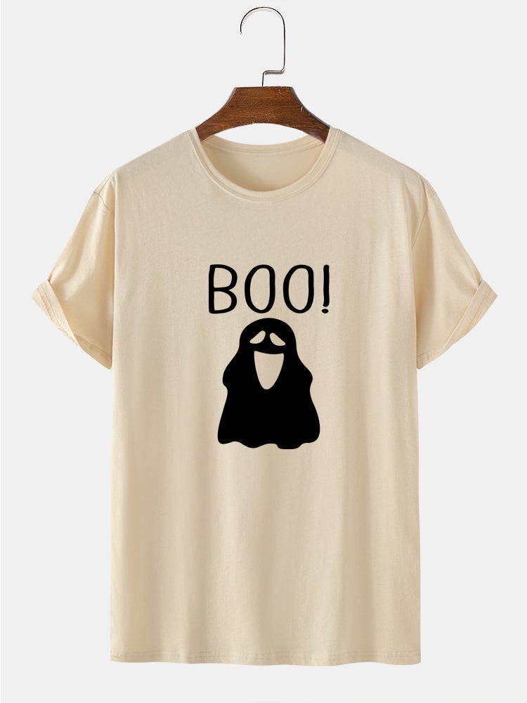 Men's 100% Cotton Halloween Cartoon Ghost Print T-Shirt | Short Sleeve Style