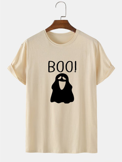 Men's 100% Cotton Halloween Cartoon Ghost Print T-Shirt | Short Sleeve Style