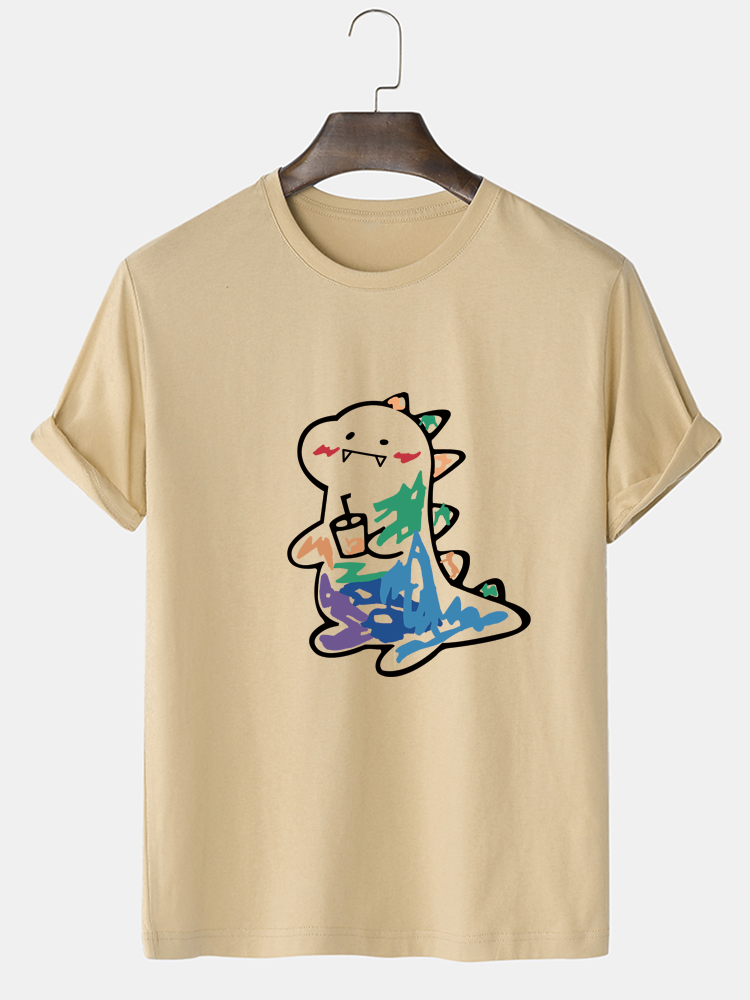 Men's 100% Cotton Cartoon Animal Graphic T-Shirt | Short Sleeve Casual Style