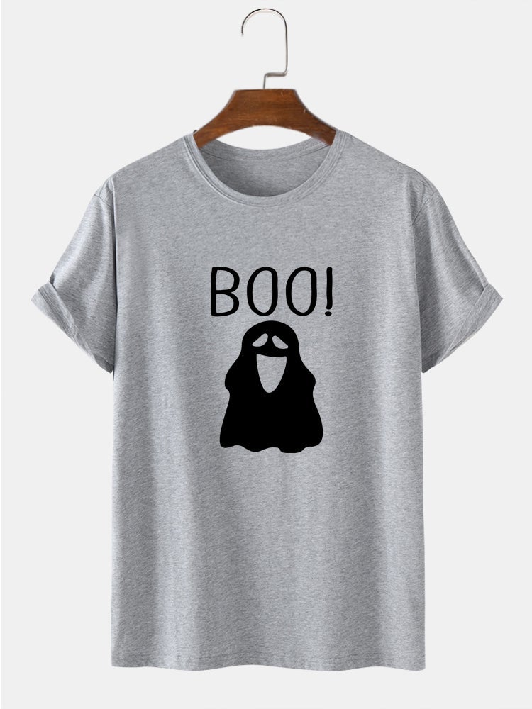 Men's 100% Cotton Halloween Cartoon Ghost Print T-Shirt | Short Sleeve Style