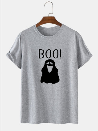 Men's 100% Cotton Halloween Cartoon Ghost Print T-Shirt | Short Sleeve Style