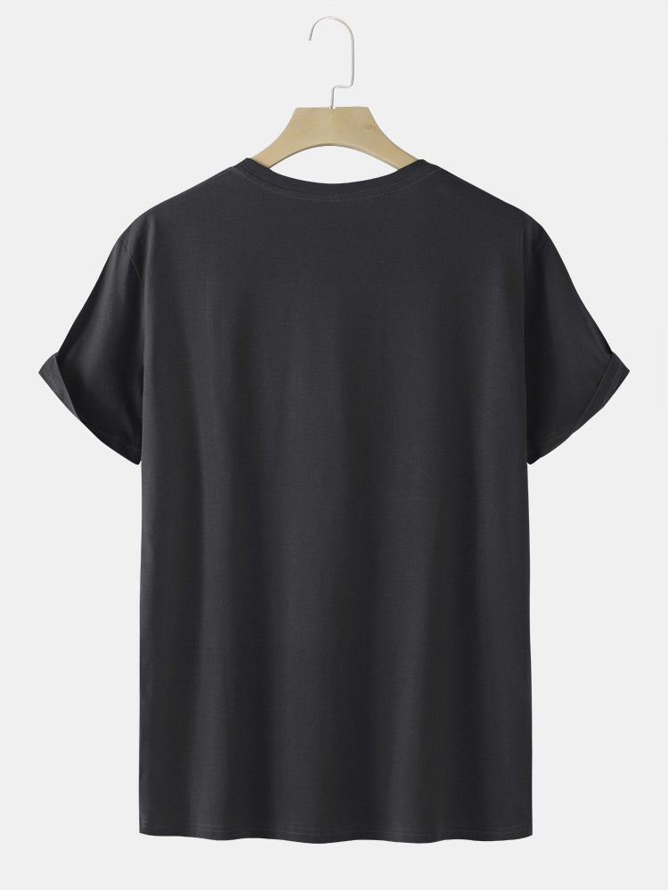 Men's 100% Cotton Plain Script Print T-Shirt | Casual Short Sleeve Style