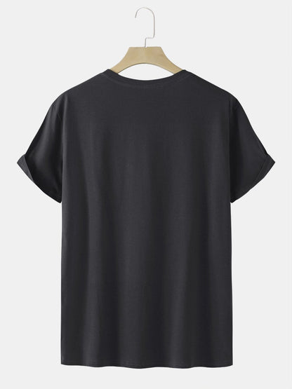 Men's 100% Cotton Plain Script Print T-Shirt | Casual Short Sleeve Style