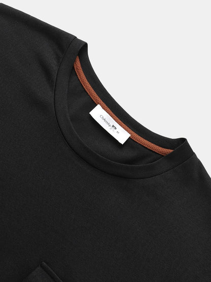Men's Patchwork Knitted T-Shirt with Pocket | Short Sleeve Style