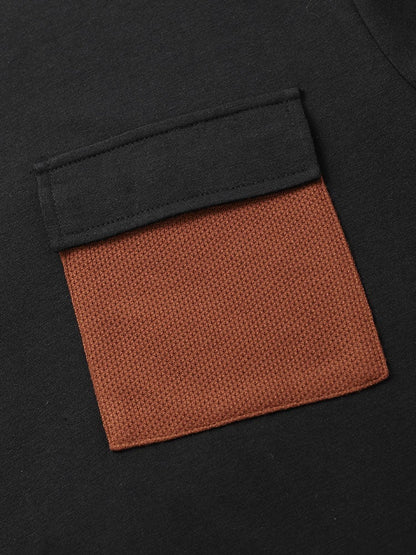 Men's Patchwork Knitted T-Shirt with Pocket | Short Sleeve Style
