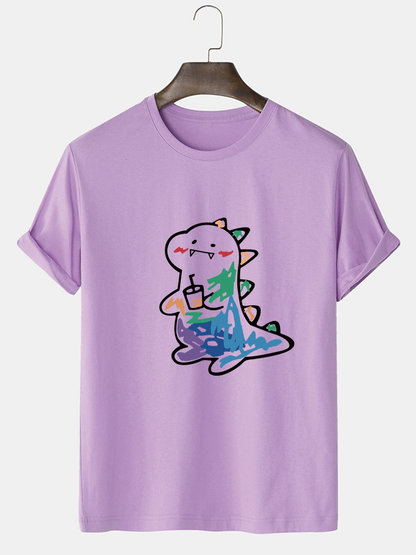 Men's 100% Cotton Cartoon Animal Graphic T-Shirt | Short Sleeve Casual Style