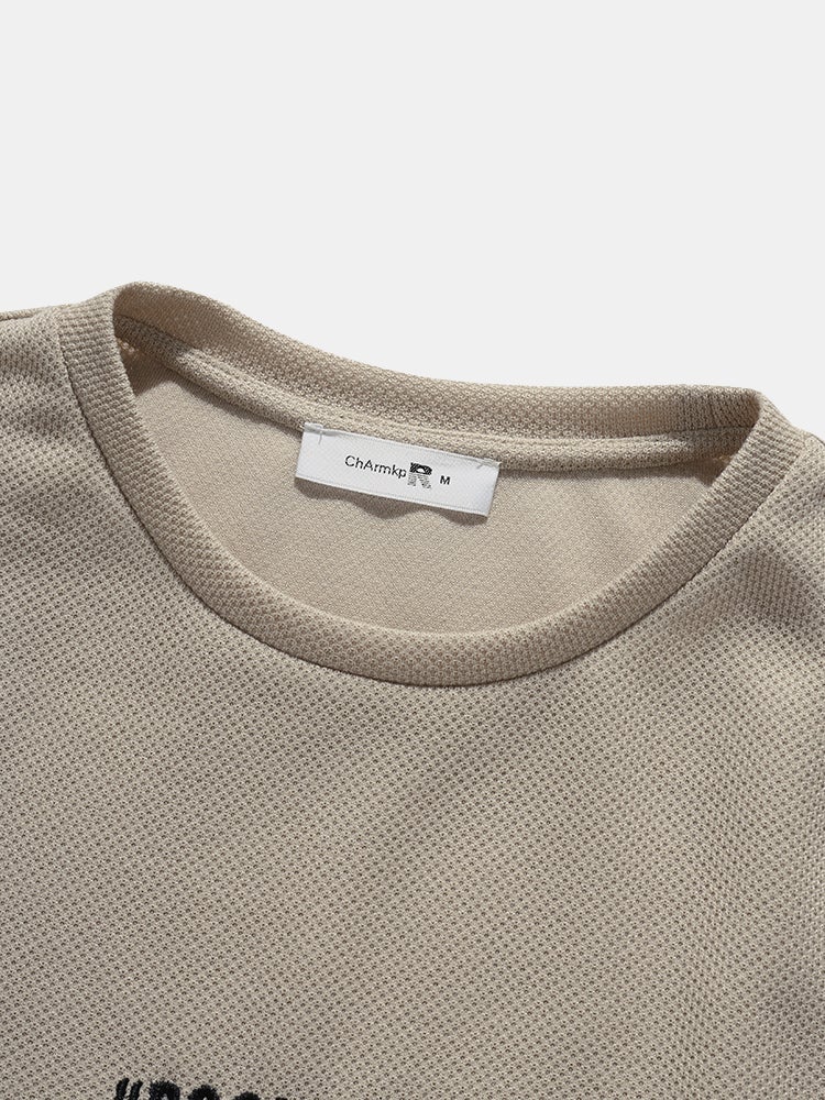 Men's Panel Patchwork Letter Embroidery T-Shirt | Knit Casual Short Sleeve Style