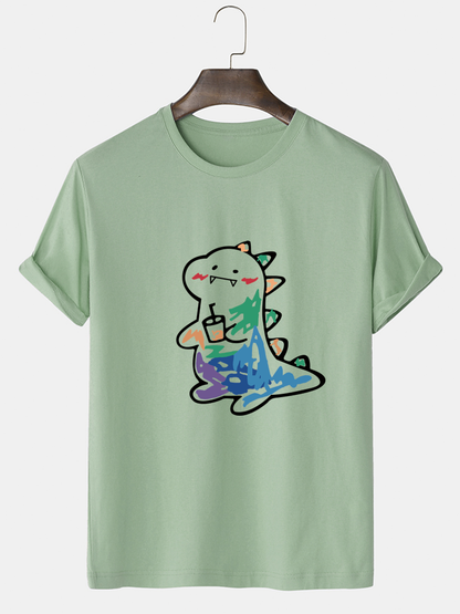 Men's 100% Cotton Cartoon Animal Graphic T-Shirt | Short Sleeve Casual Style
