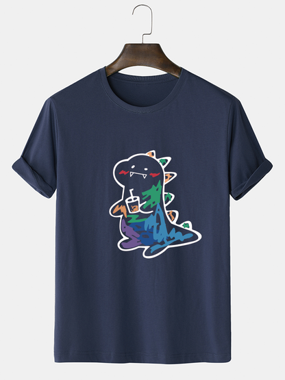 Men's 100% Cotton Cartoon Animal Graphic T-Shirt | Short Sleeve Casual Style