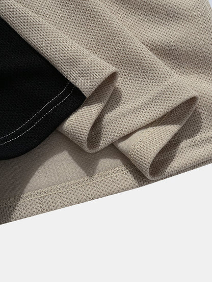 Men's Panel Patchwork Letter Embroidery T-Shirt | Knit Casual Short Sleeve Style