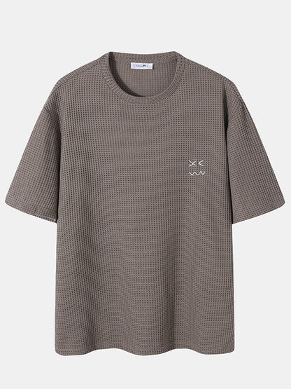 Men's Knitted T-Shirt | Casual Embroidered Pattern Short Sleeve