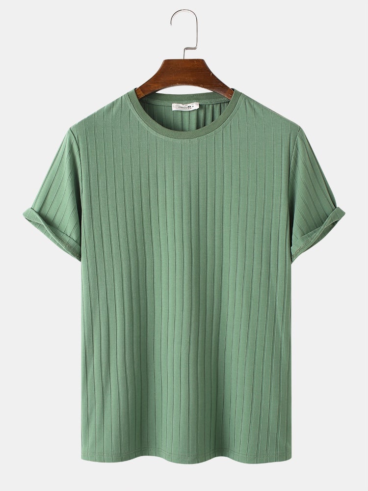 Men's Rib Green Basics T-Shirt | Crew Neck Short Sleeve Style