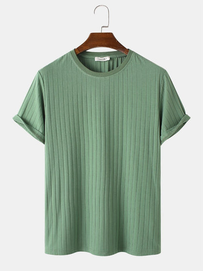 Men's Rib Green Basics T-Shirt | Crew Neck Short Sleeve Style