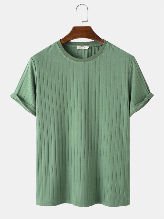 Men's Rib Green Basics T-Shirt | Crew Neck Short Sleeve Style