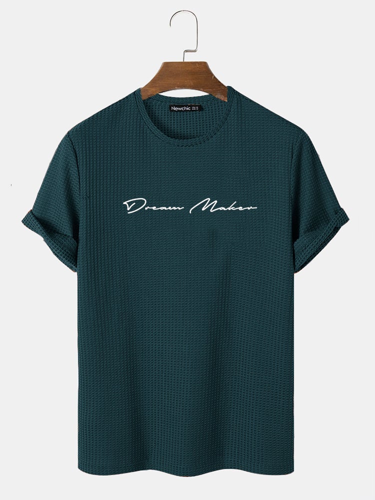 Men's Knit Textured Script Embroidery T-Shirt | Casual Short Sleeve Style