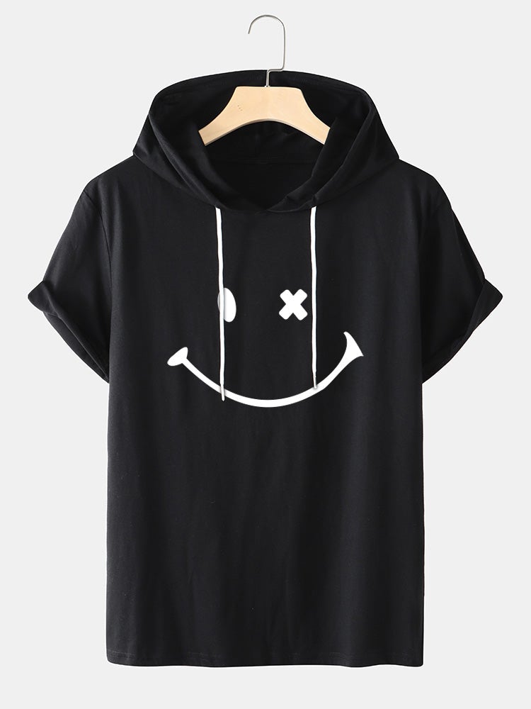 Men's Smile Pattern T-Shirt | Short Sleeve Preppy Hooded Style