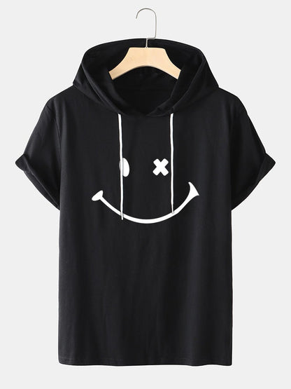 Men's Smile Pattern T-Shirt | Short Sleeve Preppy Hooded Style