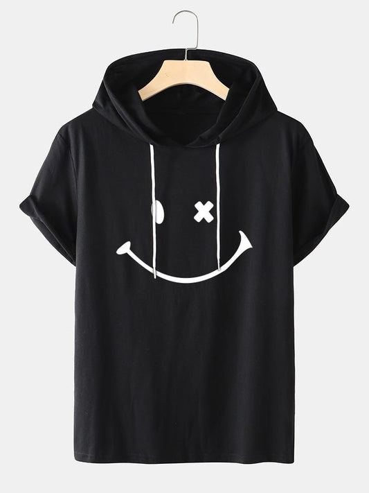Men's Smile Pattern T-Shirt | Short Sleeve Preppy Hooded Style