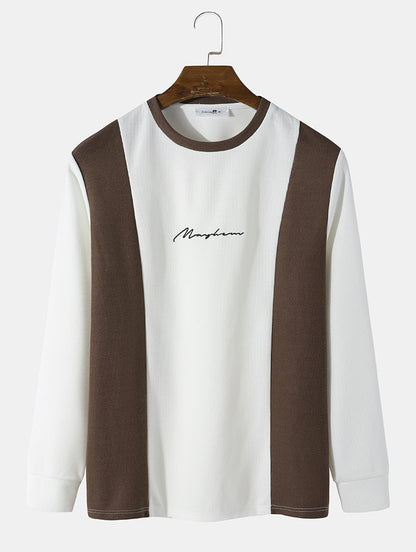 Men's Two-Tone Knitted T-Shirt | Character Embroidery Long Sleeve Style