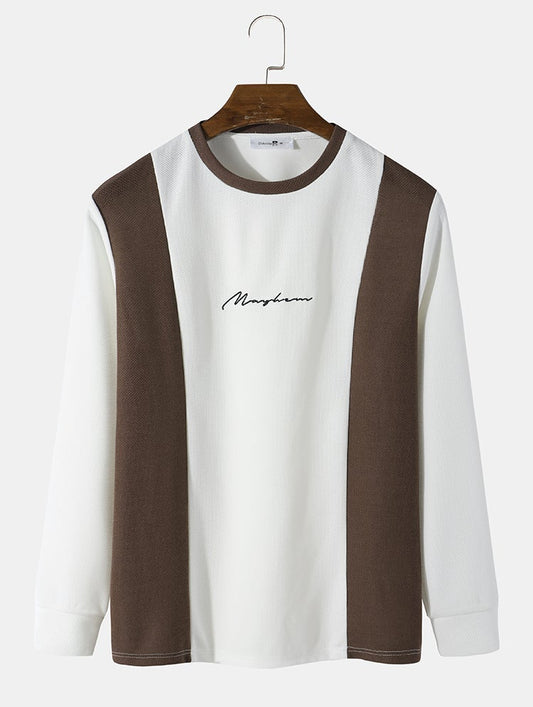 Men's Two-Tone Knitted T-Shirt | Character Embroidery Long Sleeve Style