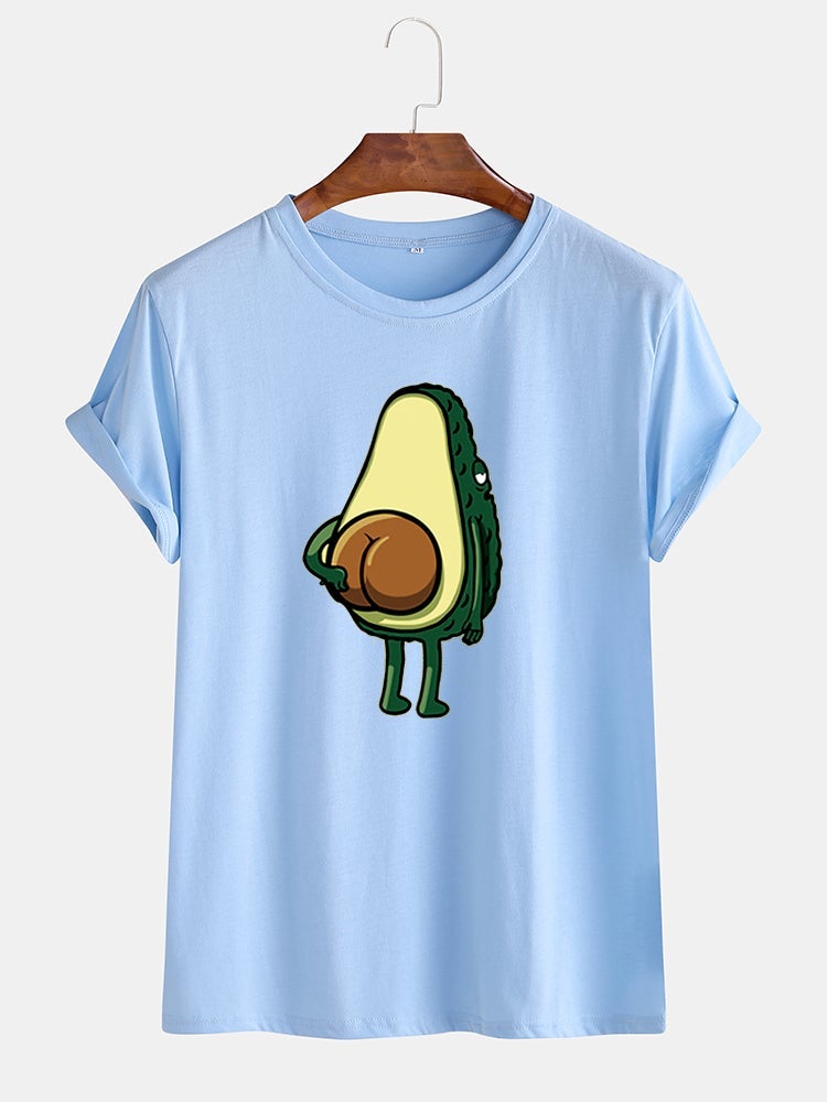 Men's Funny Cartoon Avocado Print T-Shirt | Casual O-Neck Short Sleeve