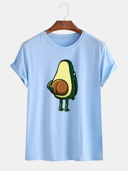 Men's Funny Cartoon Avocado Print T-Shirt | Casual O-Neck Short Sleeve