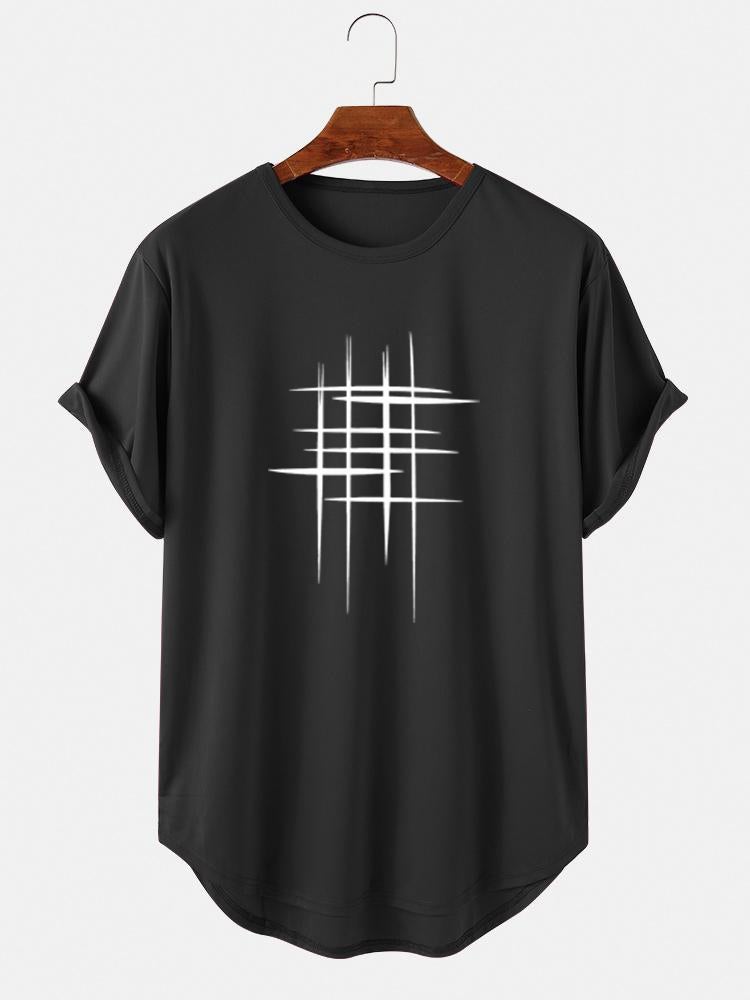 Men's Line Graphic High Low Curved Hem T-Shirt | Sports Short Sleeve Style