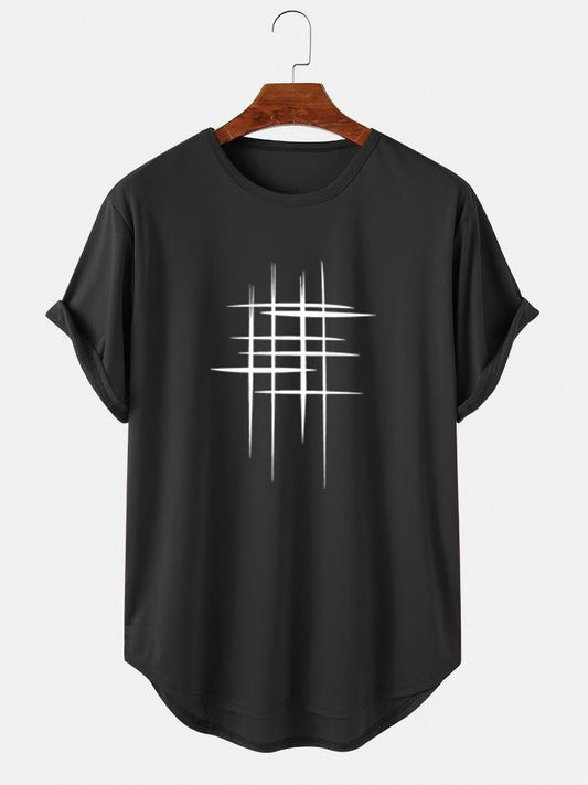 Men's Line Graphic High Low Curved Hem T-Shirt | Sports Short Sleeve Style