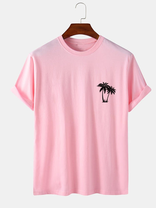 Men's 100% Cotton Coconut Tree Chest Print T-Shirt | Holiday Short Sleeve Style